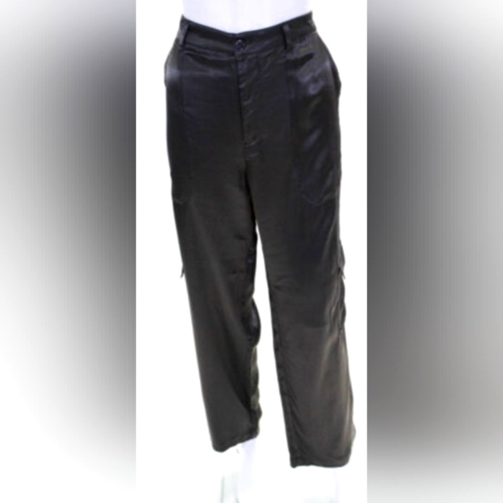 Young Fabulous & Broke Womens Satin Pocket Slim Straight Cargo Pants Gray